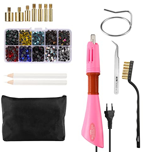 Konesky Hotfix Rhinestones for Textiles, 6200pcs Strasssteine, Heißes Set mit 7 Größen Strassapplikator Spitzen für Kristalle, Gem Strass, Diamanten, Upgrade-Version, Violett (Rosa)