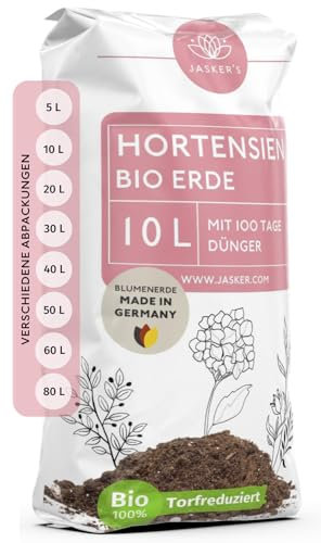 Bio Hortensienerde 10 L - Blumenerde für Hortensien aus 40% weniger Torf - Pflanzerde für weiße & rosafarbige Hortensien - Erde für Hortensien mit Dünger - Erde für Pflanzen