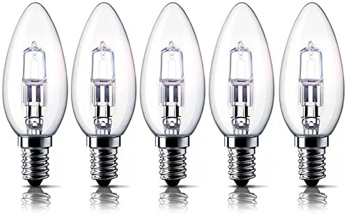 E14 42W Halogen Candle Light Bulbs, Small Edison Screw Bulb (SES) 2700K Warm White Dimmable Pack of 5