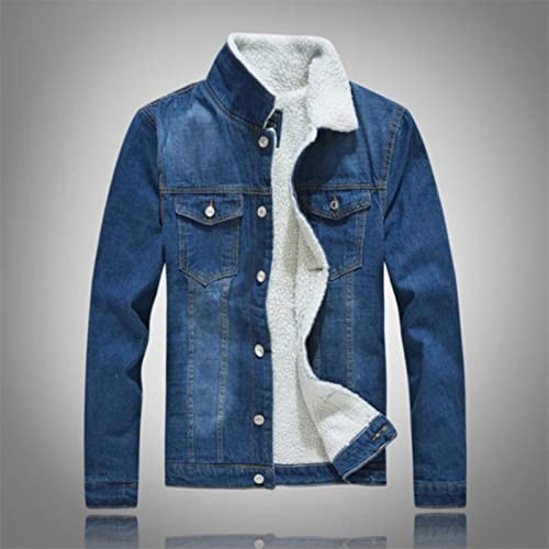 ZXCW Hommes Hiver Solid Casual Jacket 2021 Nouveau Bombardier pour Hommes Denim Veste Fashion Jean Biker Manteau doublé de Laine Manteau de Loisir Plus Grande taille-MAX043 Navy Blue,L