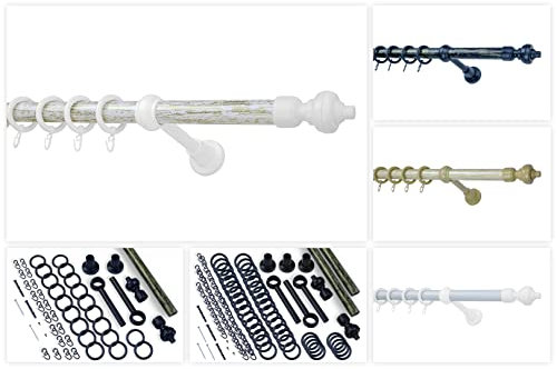 HEXIM Gardinenstange 4m kürzbar Vorhangstange 28mm Komplett inkl. Gardinenringe Haken Dübeln, 3 Farben (weiß)