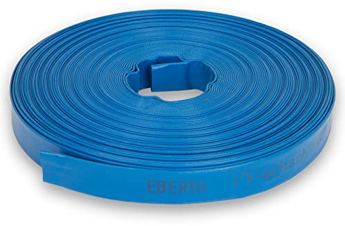 EBERTH 1 Flachschlauch Gartenschlauch für Pumpen in 50m Länge, 1 Zoll, 25mm Durchmesser, flexibel, widerstandsfähiges PVC, Industrieschlauch, Wasserschlauch zur Bewässerung, in blau