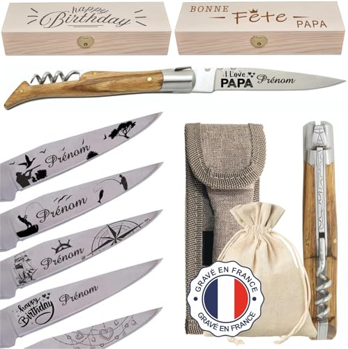 Gravure Events - Couteau Pliant Personnalisé avec Dessin et Prénom Gravé en Acier Inoxydable - Cadeau pour Homme ou Femme : Saint Valentin, Fête des Pères, Papa, Papi, Papy, Anniversaire, Noël