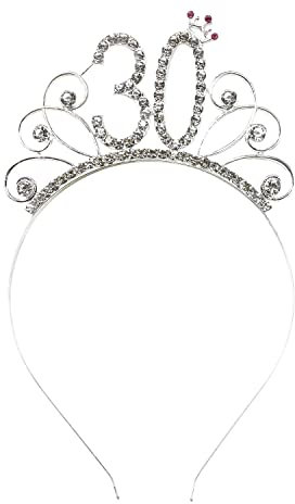 Oblique Unique® Haarreifen Zahl 30 mit Diamanten und Krone Haarreif für 30. Geburtstag Jubiläum Damen Frauen in Silber aus Metall