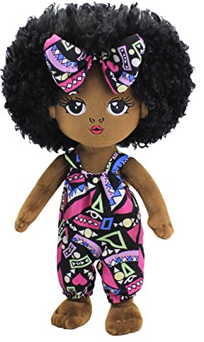 JUSTQUNSEEN Black Baby Dolls African American Doll Black Dolls 12'', Baby Dolls for Girls,Soft for Girls Stuffed Plush Doll for Girl (Small B-Pink)