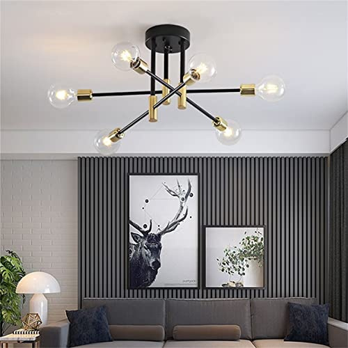 WQCSH Lámpara Araña Norte Europa Minimalismo Creatividad Sencillez Geometría Diseño Restaurante Sala estar Cocina Oficina Barra Decoración Viento Industrial lámpara Araña 6 Luces (Oro Negro)