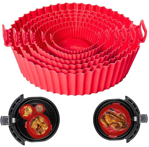 YNP Set 6 Teglie per Friggitrice ad Aria Varie Dimensioni - Teglia Silicone Rotonda Antiaderente e riutilizzabile - con certificato di sicurezza alimentare LFGB