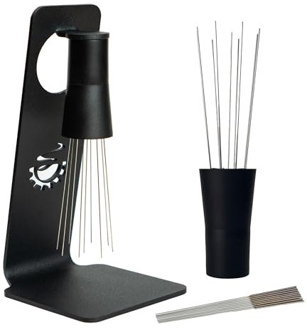 MiiCoffee WDT Tool, magnetischer Kaffeerührer 0,4 mm, 9 installierte Stifte + 0,25 mm, 9 zusätzliche Nadeln für Espresso-Verteilungswerkzeug mit Metallständer für Barista-Espresso (schwarz)