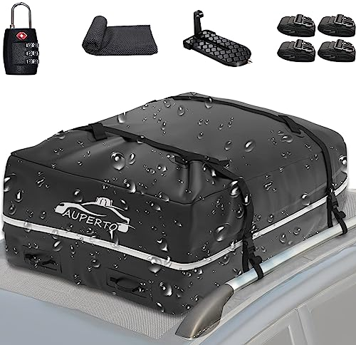 AUPERTO Reißfeste Dachbox Auto,15 Kubikfuß wasserdichtes Dachgepäck, Dachkoffer Faltbar mit Anti-Rutsch Matte + 4 Türhaken, für PKW, LKW, Geländewagen, Transporter mit Hakenpaletten oder Hakenkörben