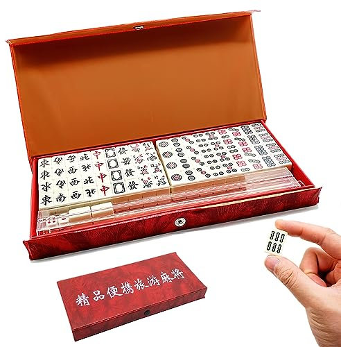 Waldspring Mahjong Spiel, Mini Majong Spielsteine Set, Camping Spiele, Majongsteine Spiel 144 Steine, Traditionelles Chinesisches Mini-Strategiespiel, Leicht zu Tragen und für Reisen Geeignet