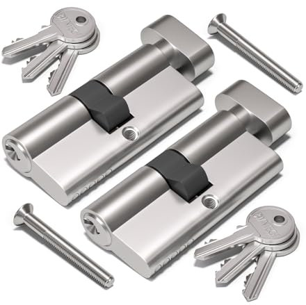 Bwintech 2 Pcs Keyed Alike 80mm (40T/40) Nickel Euro Cylinder Lock,Door Barrel Lock,Thumbturn Knob with 6 Standard Keys,Anti-Pick,Anti-Bump,Anti Drill,High Security for UPVC,Wooden,Composite Doors