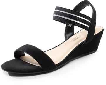 DREAM PAIRS Womens Open Toe Espadrilles Dressy Platform Sandals Slip on Elastic Ankle Strap Wedges Sandals,Size 6.5,Black,SDPW2417W