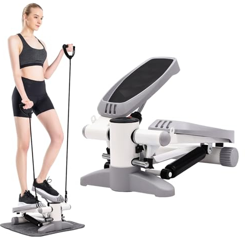 Stepper för hemmet 150 kg, swing-stepper med multifunktionell LCD-skärm, hemtränare, fitnessträning för motionsträning, komplett träning och armar (grå)