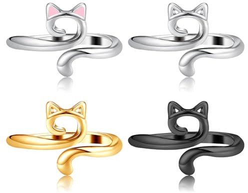4 Stück Häkelring Katze, Strickring Verstellbare Häkelringe Finger Häkelringe Mit Katzenmuster Stricken Fingerhut Zubehör Gestrickte Kleider, Kleider, Röcke, Pullover (farben1)