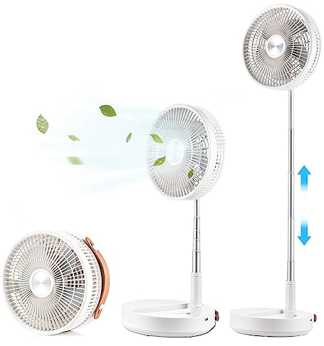 Sunydog Faltbarer Standventilator Ventilator Leise mit Fernbedienung, 10800mAh Akku | 4 Geschwindigkeitsstufen | 90° Oszillation Standlüfter, Tischventilator für Schlafzimmer Büro Camping