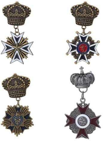 SUPerfINDINGS 4 st 4 stilar kronmedaljer legering emalj brosch nålar militär medalj märken antik brons uniform kostym tillbehör för armé soldat kostym kappa jacka ryggsäck