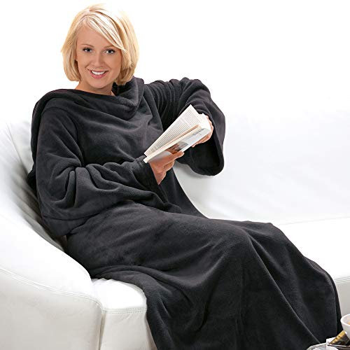 Waidmeister Ärmeldecke zum anziehen XXL150x240 cm - Warm, Weich & Flauschig - Kuscheldecke mit Ärmeln für Erwachsene - TV Decke mit Ärmeln Damen & Herren -TV Blanket - Öko-Tex100 (Anthrazit)