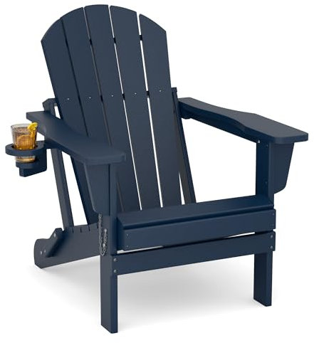 M MIDOULANDEXTYT Adirondack Stuhl,HDPE-Wetterfester Klapp-Adirondack-Stuhl mit Becherhalter für Garten,Terrasse,Hinterhof,Patio(Blau)