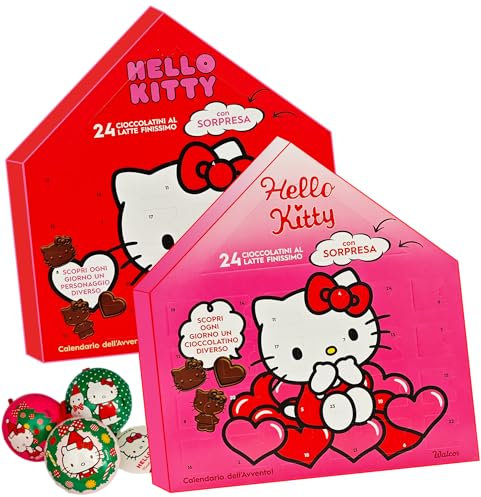 Walcor Calendario dell'Avvento 2025 con 24 Cioccolatini e Sorpresa + SFERA in Latta, confezione per Hello Kitty 150g