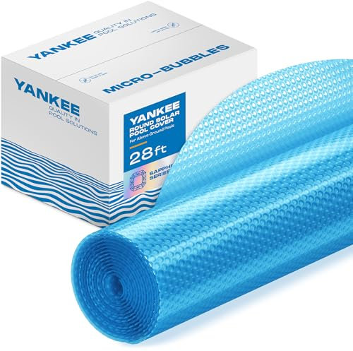 Sapphire Series Round Solar Pool Cover - Extra Durable 16-Mil Polymer Micro Bubble for 28 ft Round Above Ground Pool by Yankee, Keeps Water Warm, Prevents Loss, Weatherproof Solar Blanket