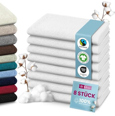 B!HOME 4er Set Premium Gästehandtücher [100% Baumwolle] 30x50 cm, Weiss/Handtücher Weich, Saugstark & Pflegeleicht/Waschlappen Perfekt für Bad, Gäste & Reisen