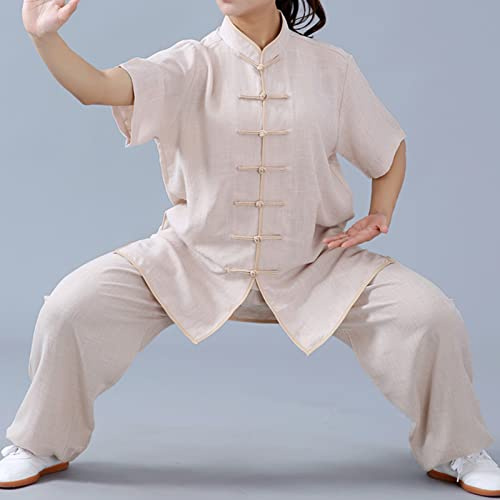 Uniforme De Tai Chi para Hombres Y Mujeres Verano Respirable Algodón Y Lino Manga Corta Ropa De Entrenamiento De Kung Fu De Artes Marciales Unisexo Ropa De Casa,002,M