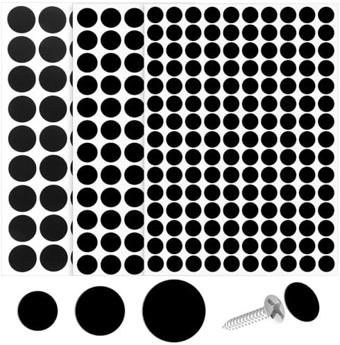 Lot de 290 cache-vis autocollants en PVC résistant à la poussière pour meubles, vis à bois, mur, armoire, bureau, mur - 12 mm, 15 mm, 21 mm (noir)