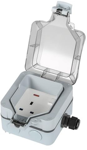 Candeon Weatherproof Outdoor Socket With Coversingle 1 Way 13A Waterproof Wall Socket with Independent Switch for Indoor Kitchens Laundry Rooms Bathrooms