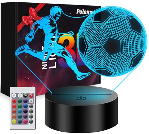Polemera Football Gifts for Boys Kids Teens Girls【Upgraded Athlete icon Version】, 5-15 Year Old Boy Birthday Gifts, 3D Illusion Football Light Night Light Lamp with 16 Colors Change by Remote Control