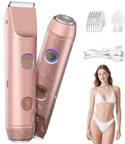 Fanovae Bikini Trimmer for Women – Dual-Head Electric Razor, IP67 Waterproof USB-C Rechargeable Shaver for Bikini Line, Underarms, Legs & Face, Rose Gold Stocking Stuffer Holiday Gift