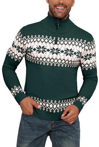 Suéter Navidad Hombre Cuello Alto Cremallera Navideño Prendas de Punto Adherente Tops Manga Larga Jersey Calcetín Básico Invierno Jerséis Comfort