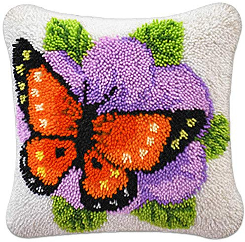 Pecihiko DIY Latch Hook Pillow Kit 16x16 Inch – Complete Crochet Cushion Craft Set for Adults, Patterned Throw Cover with Yarn, Tool & Instruction Guide, Handmade Home Decoration Gift (Pillowcase)