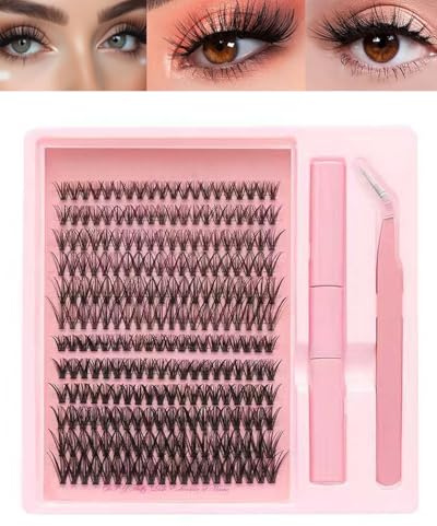 HUVZOR Kit de Extensiones Pestañas Individuales Bond y Seal, Pestañas Postizas Naturales Pelo a Pelo un Look Voluminoso y Duradero - Fácil Aplicación DIY Adhesivo Incluido un Estilo Profesional Casa