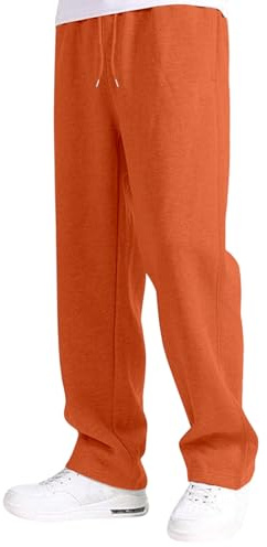 Pantalones de chándal para hombre con forro polar, pantalones anchos y rectos, pantalones de entrenamiento con bolsillos de cintura alta, naranja, XL