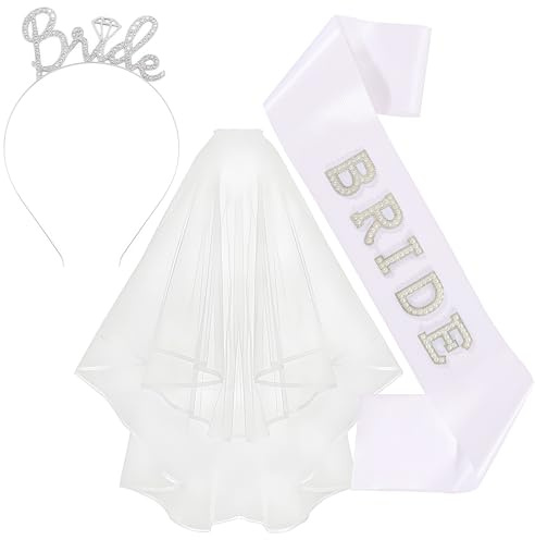 Vesavifaka 3 stycken bride to be pannband med skärp slöja för svensexa, JGA festdekorationer, möhippa festtillbehör, bröllopsduschtillbehör som gåva, gästpresenter