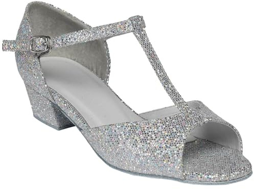Tiptoes Girls Silver Hologram Ballroom Dancing Dance Shoes Style Chelsea (UK Footwear Size System, Big Kid, Numeric, Medium, 2)