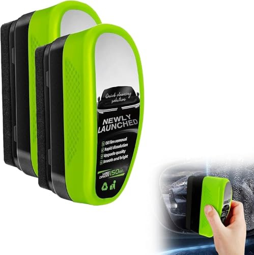 2Pcs Car Glass Cleaner, Car Window Cleaner, Automotive Oil Film Cleaning Brush, Glass Oil Film Remover, Cars Windscreen Cleaners for Glass Board Windshield Remove Stain
