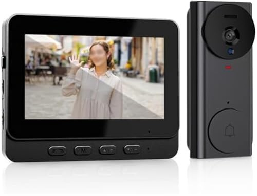 Lawnoval Timbre WiFi 1080P con pantalla de 4.3 pulgadas y ángulo de visión amplio de 170 ℃, IP65 resistente a la intemperie, instalación inalámbrica para seguridad en el hogar