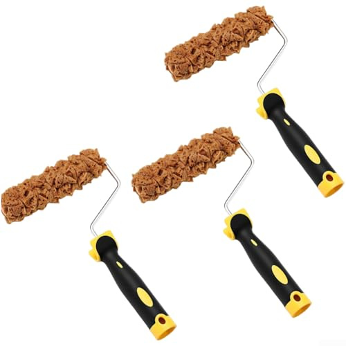 Kit de 3 rodillos de pintura de esponja texturizada, incluye cepillo de rodillo de patrón de 6 pulgadas para una aplicación rápida de texturas creativas de pared en mejoras del hogar