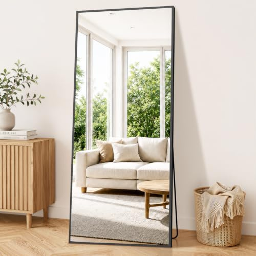 XRAMFY Full Length Mirror 165x71 cm,Full Body Mirror Free Standing, Hanging or Leaning, Floor Mirror Tempered Glass for Bedroom, Living Room, Cloakroom Rectangle Minimalist Modern Black
