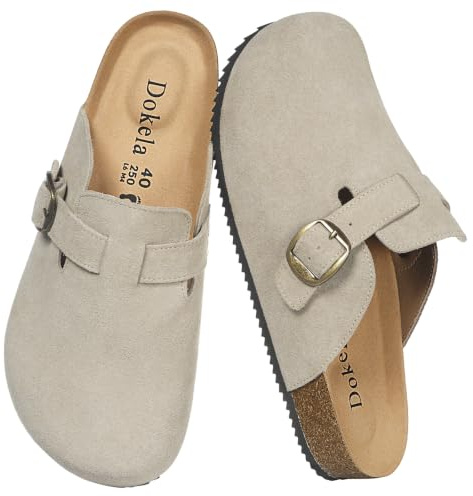 Dokela Cuir Sabots Homme Mules Femme Chaussons avec Liège, Taupe, 44