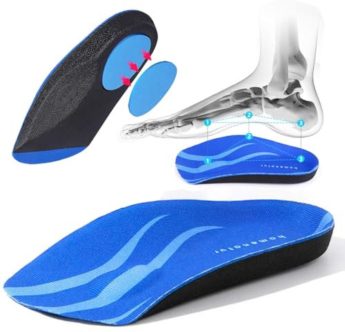 HOMENATUR Semelles Orthopédiques - Fasciite Plantaire Pieds Plats et Creux – Demi Semelles Chaussures Homme et Femme – Talonnette Gel Support Arc 3,2 cm – Confort Coussinets Foot Silicone (M 38-42)