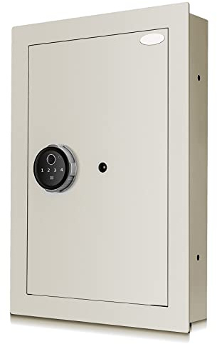 Langger Biometric Wall Safe, Hidden Fingerprint Security Wall-mounted Safe, In Wall Safe Between Studs, Size Upgrade (White-Small Size)