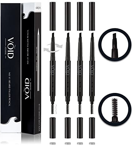 VOID Homme Beard Pencil Filler (Dark Brown, Set of 4) Instant Beard Filler Pen for Thicker Beard, Mens Beard Filling Pen Kit, VOID Beard Filler Pen for Beard Thickener and Waterproof Beard Filler Kit
