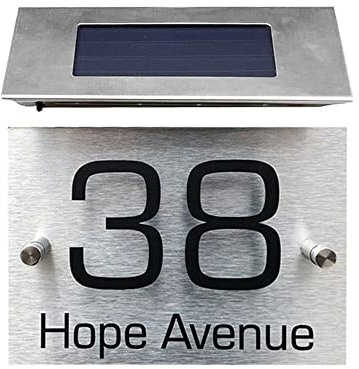 House Number，Solar Powered Door Plate Number Light Stainless Steel LED Doorplate Lamp Wall Address Sign Lighting for Gate Fence Wall Yard Street Park
