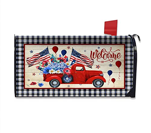 Granbey 4. Juli Unabhängigkeitstag Briefkastenabdeckung, magnetisch, Standardgröße, 45,7 x 53,3 cm, USA-Flagge, Willkommenskarte, rote LKW, Verpackung, Briefkasten für Zuhause, Garten, Hof, Dekoration
