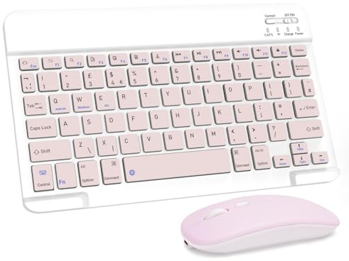 LAMA Wireless Keyboard and Mouse, Rechargeable Ultra Slim Universal Tablet Keyboard, Portable Bluetooth Keyboard for iPad/Tablet/iOS/Android/Windows/Laptops/Desktop Computer/Phones, Pink