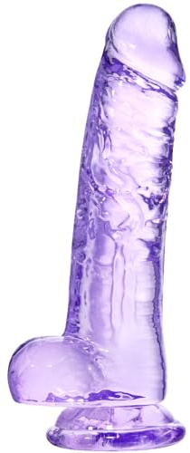 Consolador con ventosa púrpura - Consolador realista de 21 cm,juguete sexual pequeño para adultos para principiantes,adecuado para mujeres/hombres/gays,con eje curvo y bolas para vagina,punto G y ano