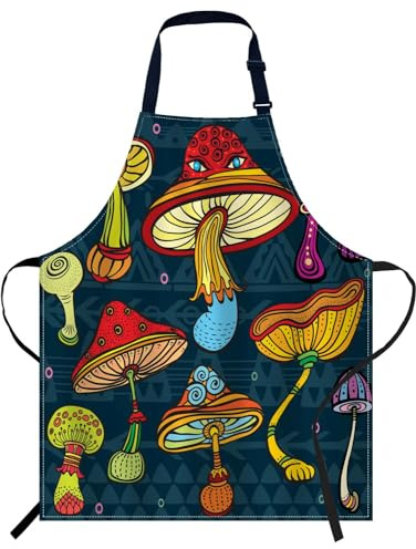 Smooffly Colored Mushrooms Apron Adjustable Bib Chef Aprons Cooking Apron Unisex Women Men Aprons Perfect for Home Kitchen, Baking, Gardening, Restaurant, Coffee house BBQ