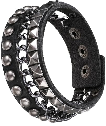 AHQiZFX Leder Nieten Armband - Gothic Schwarz Verstellbarer Armreif für Herren und Frauen, Punk Rock Biker Cosplay Halloween Party Zubehör